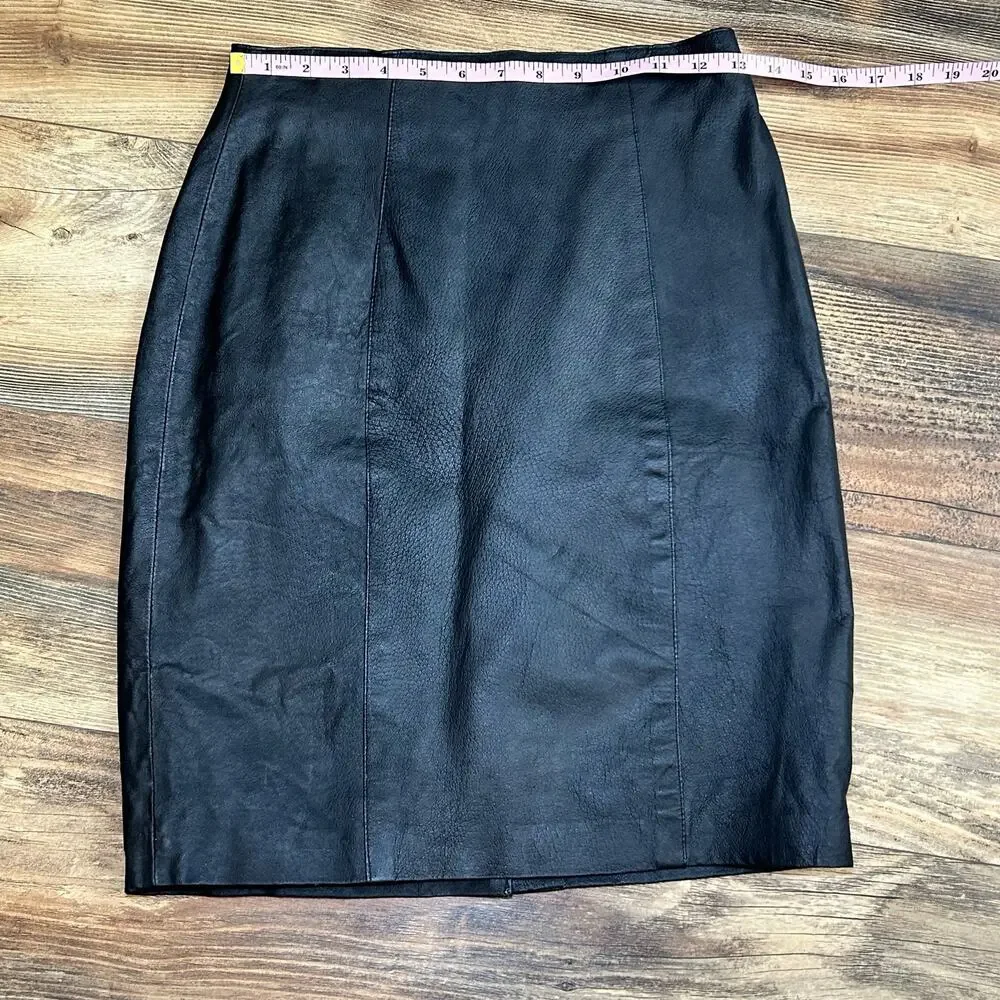 Vintage Black Leather Pencil Skirt 1980s 80s Rock Chic Office Siren Dark